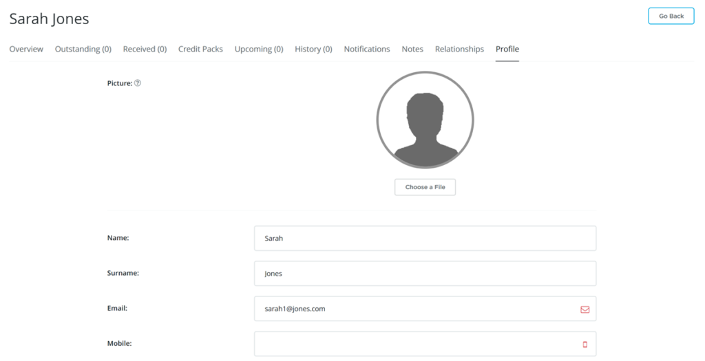 Example of a Bookamat client profile page.